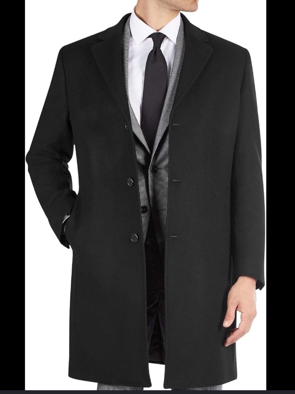 Lauren Ralph Lauren Black Wool Cashmere Blend 3 Button Overcoat Size 42 Short